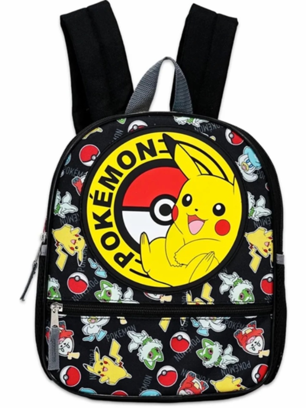 POKEMON PIKACHU & POKE BALL CIRCLE RUBBER PATCH ALL OVER PRINT 12" MINI BACKPACK